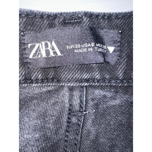 ZARA Size 6 Frayed Hem Straight Leg Jeans Black Denim Wash - Picture 2 of 11